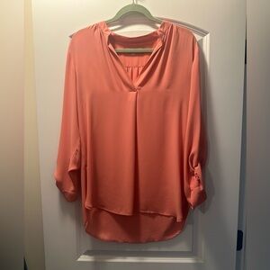 LOFT Orange Pink 3/4 Sleeve High Low Tunic Blouse